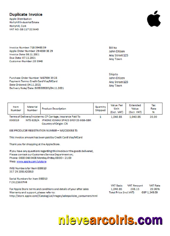 USA Apple Invoice Sample