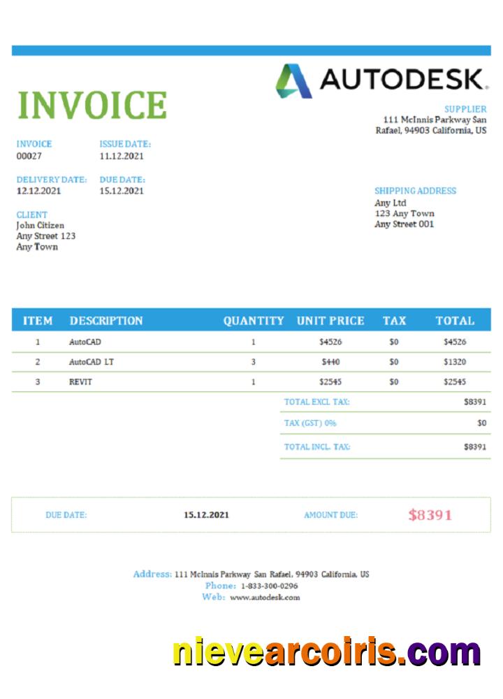 USA Autodesk Invoice Sample