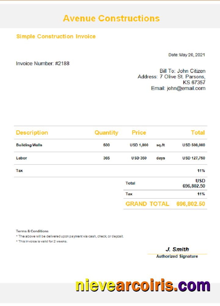 USA Avenue Constructions Invoice Preview