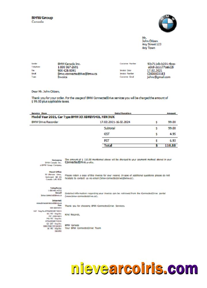 USA BMW Invoice (2) Template