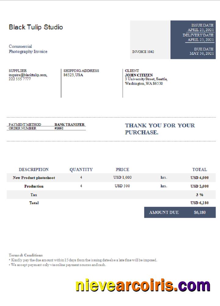 USA Black Tulip Studio Invoice Photolook