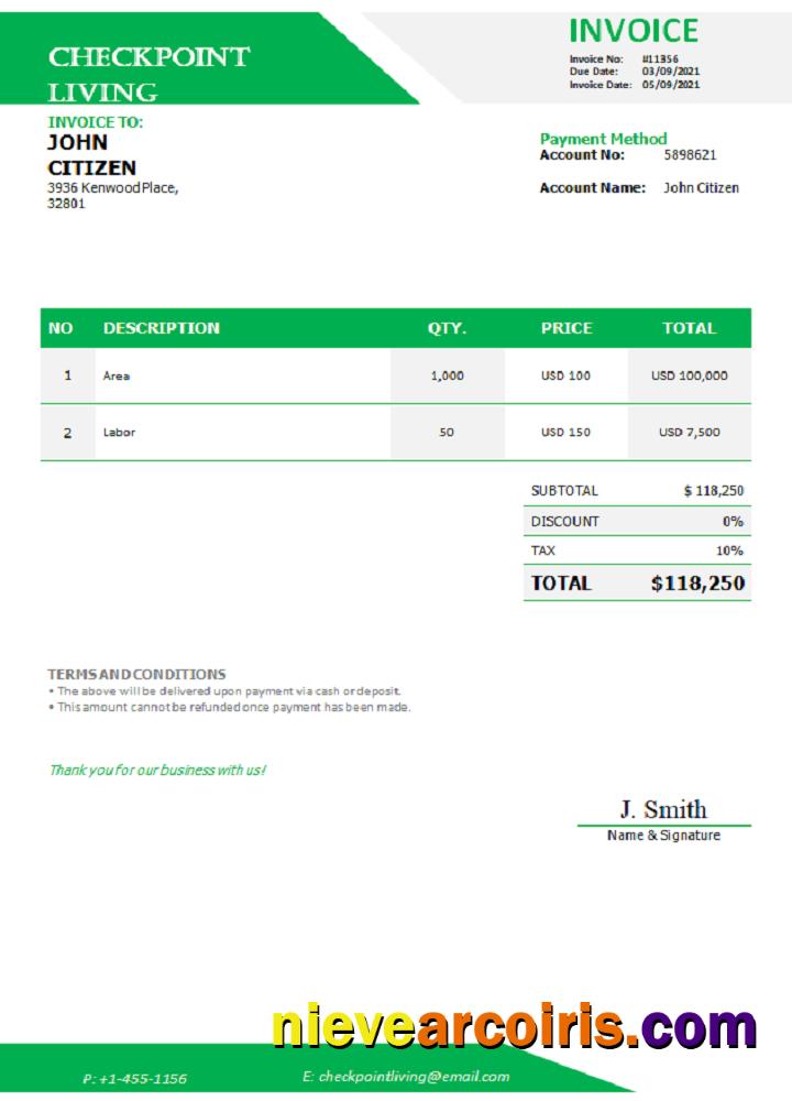 USA Checkpoint Living Invoice Sample