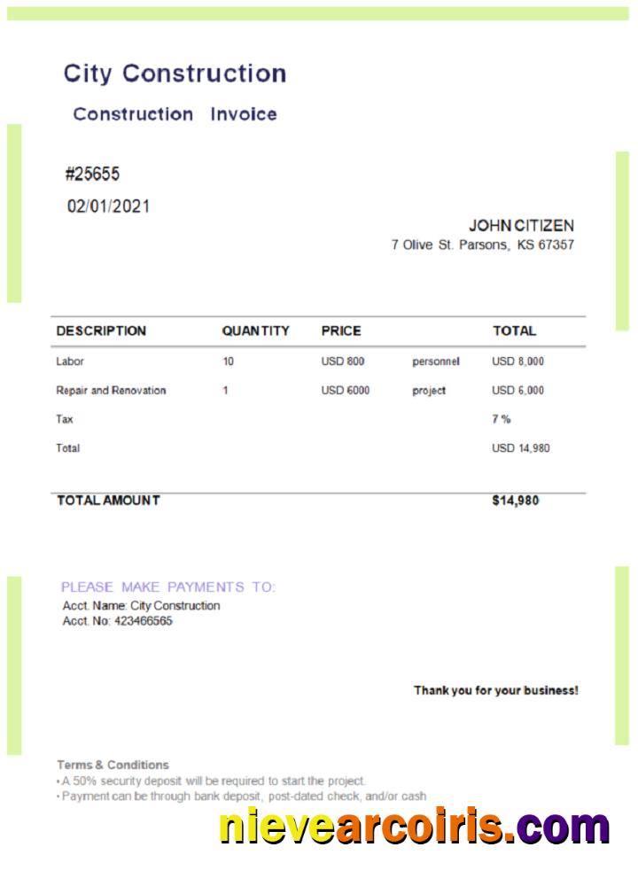 USA City Construction Invoice Photolook
