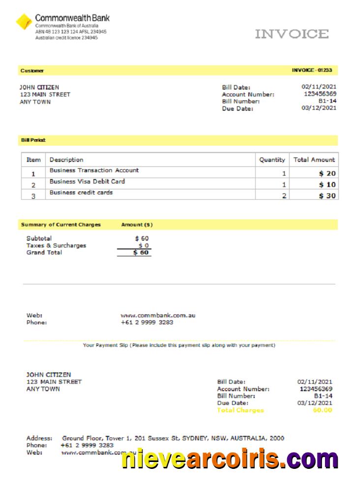 USA Commonwealth Invoice Template