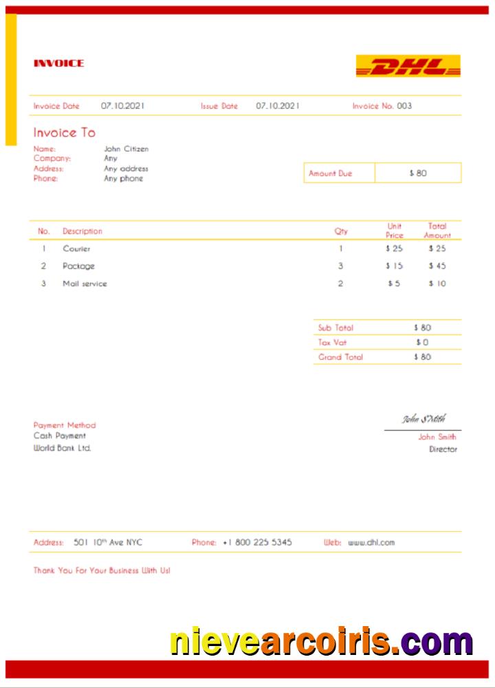 USA DHL Invoice Sample