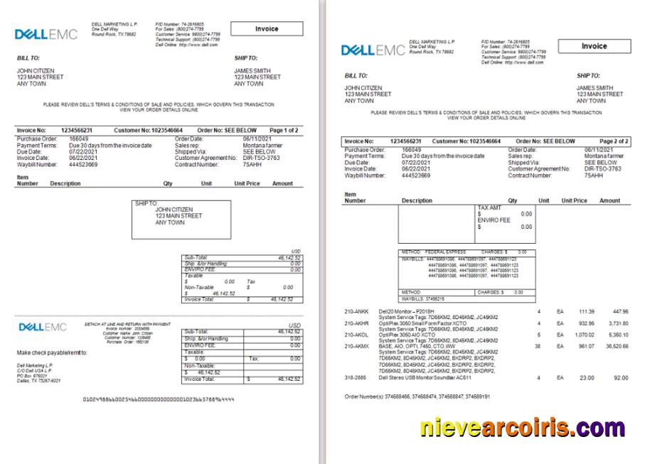 USA Dell Technologies Invoice Preview