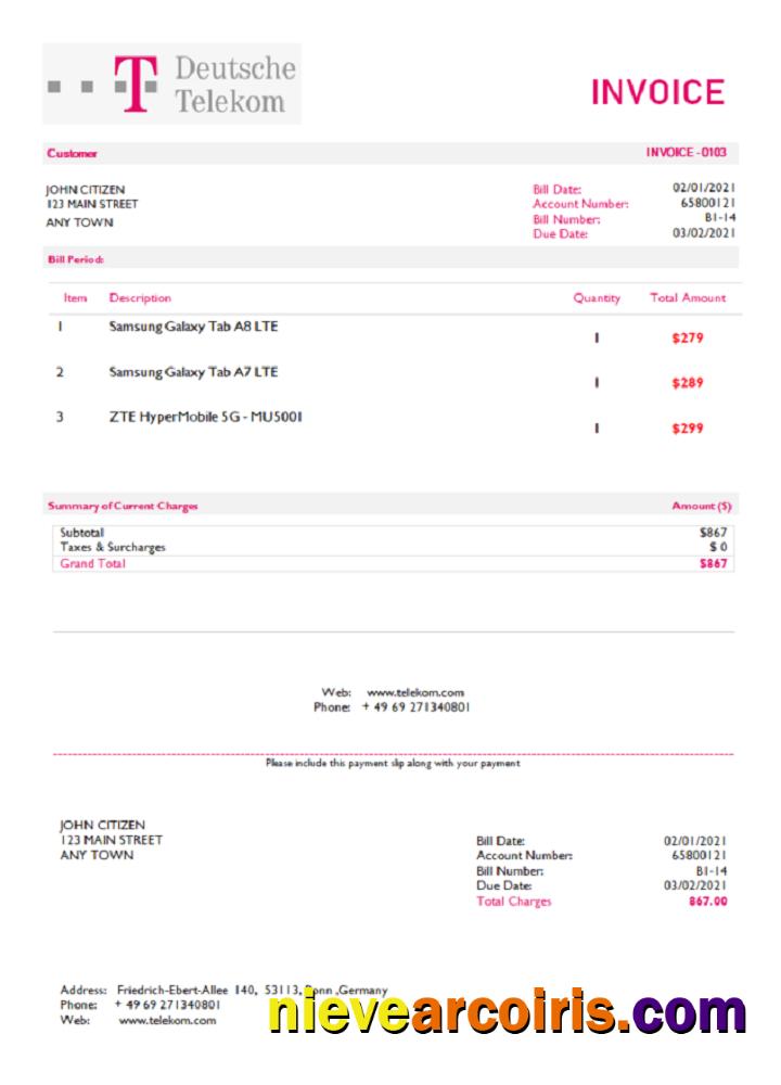 USA Deutsche Telecom Invoice Template