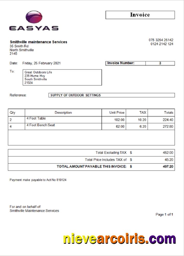 USA Easyas Driver Training Invoice Preview
