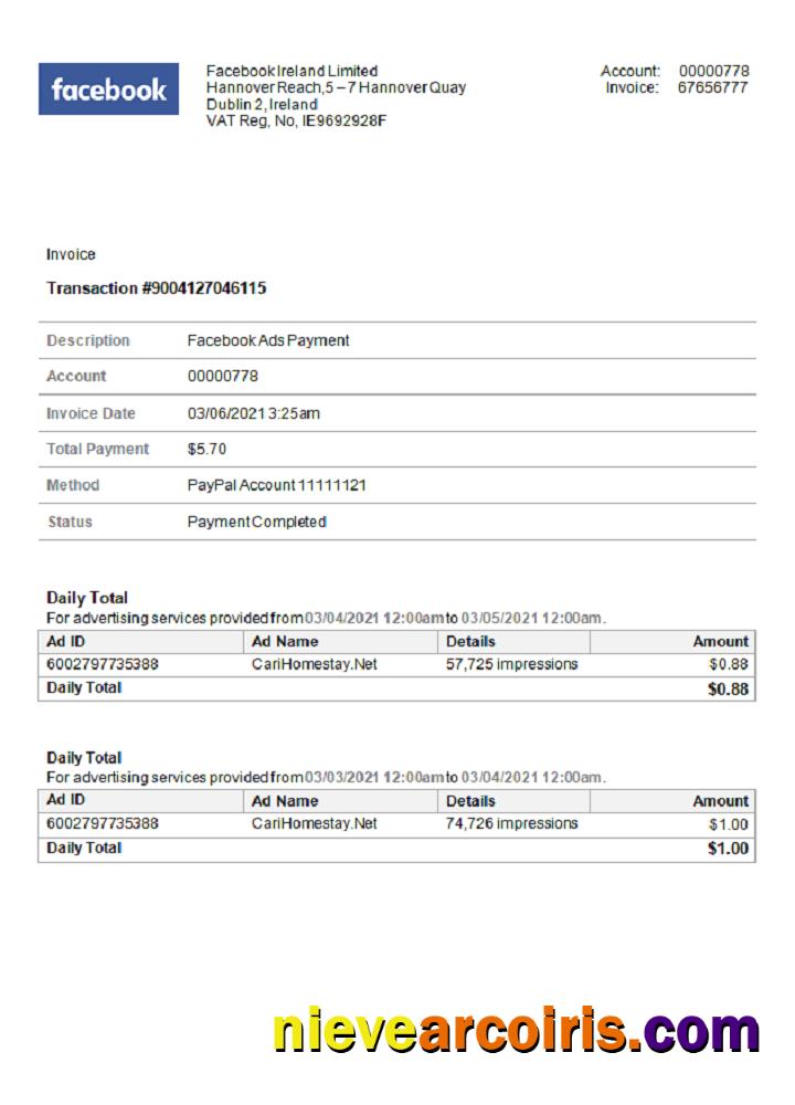 USA Facebook Invoice Preview