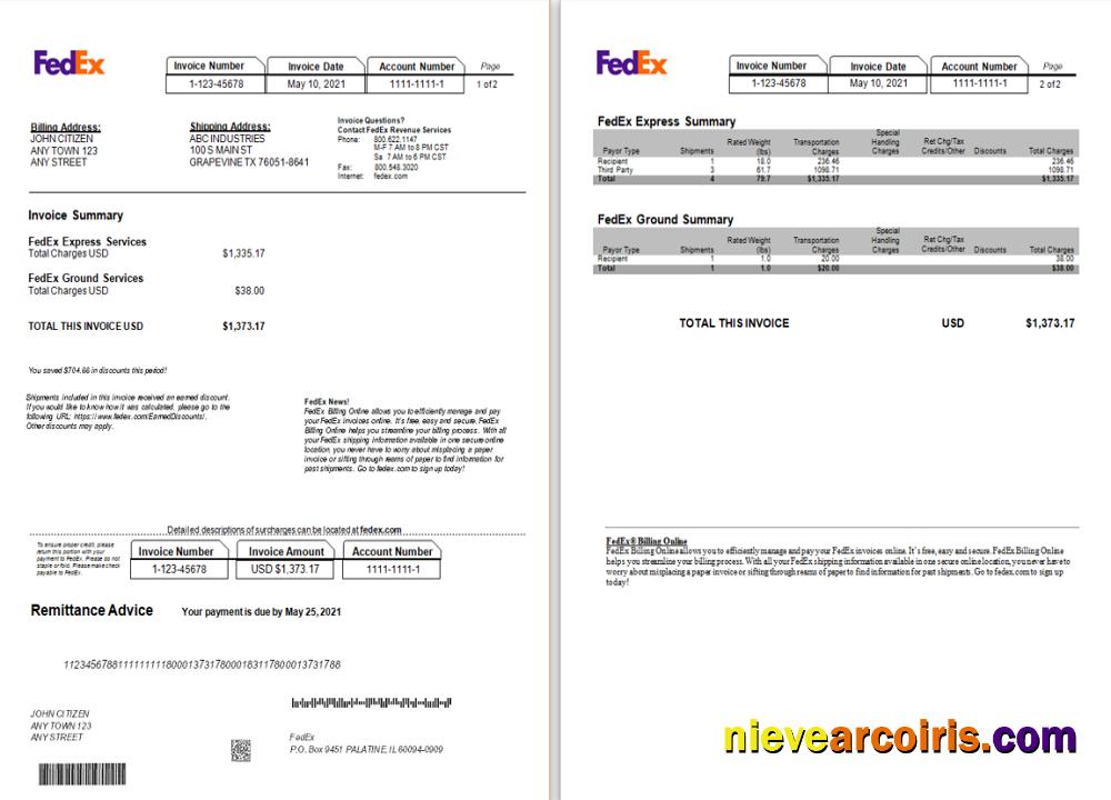 USA Fedex Invoice Template