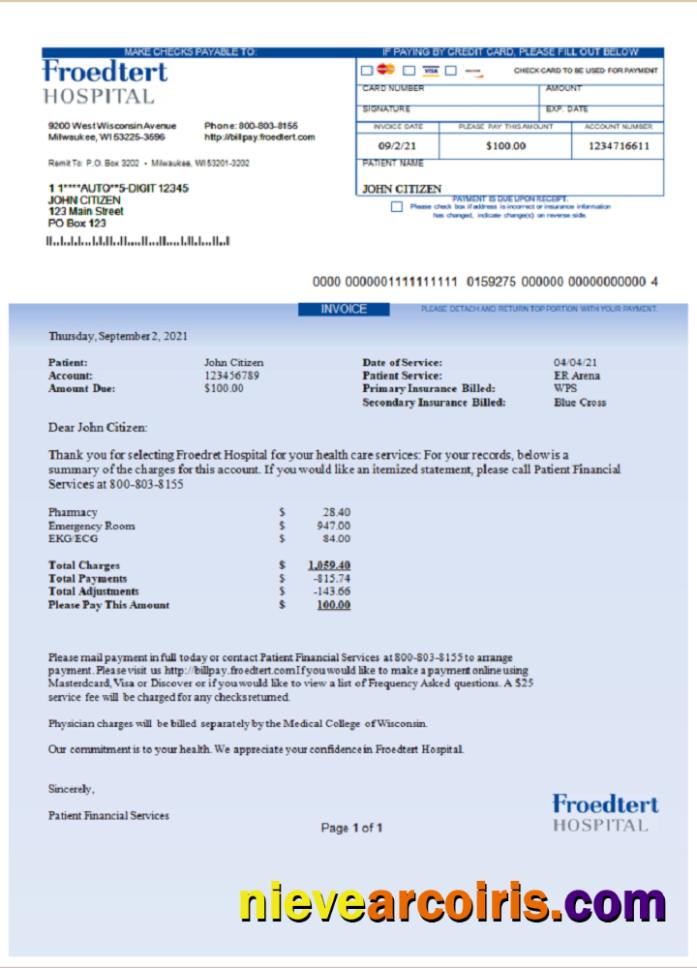 USA Froedtert Hospital Invoice Preview