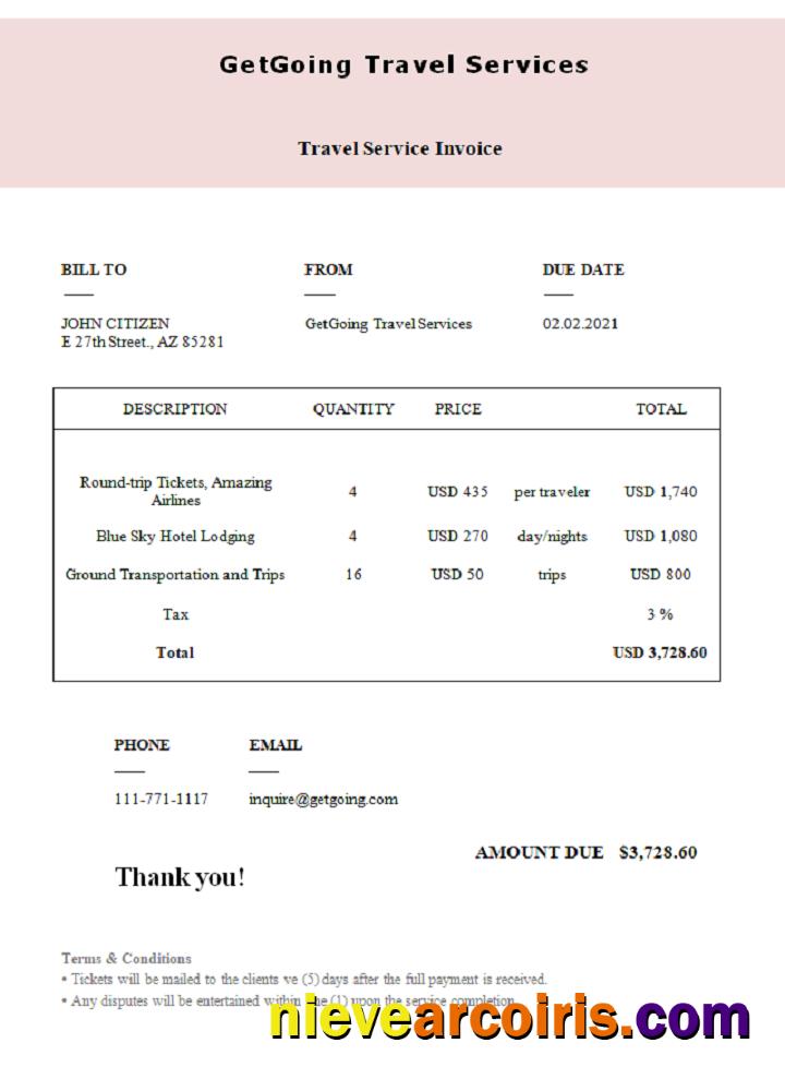 USA GetGoing Travel Services Invoice Photolook