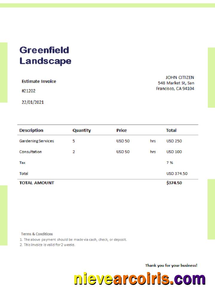 USA Greenfield Landscape Invoice Preview