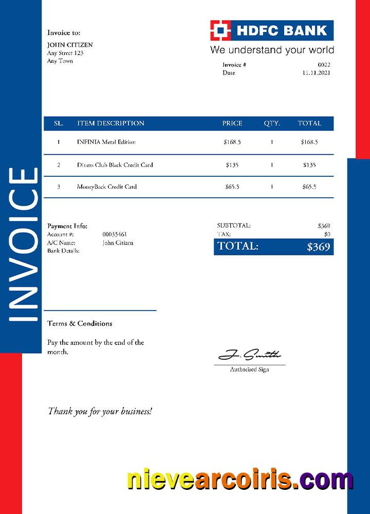 Professional USA HDFC Invoice Template