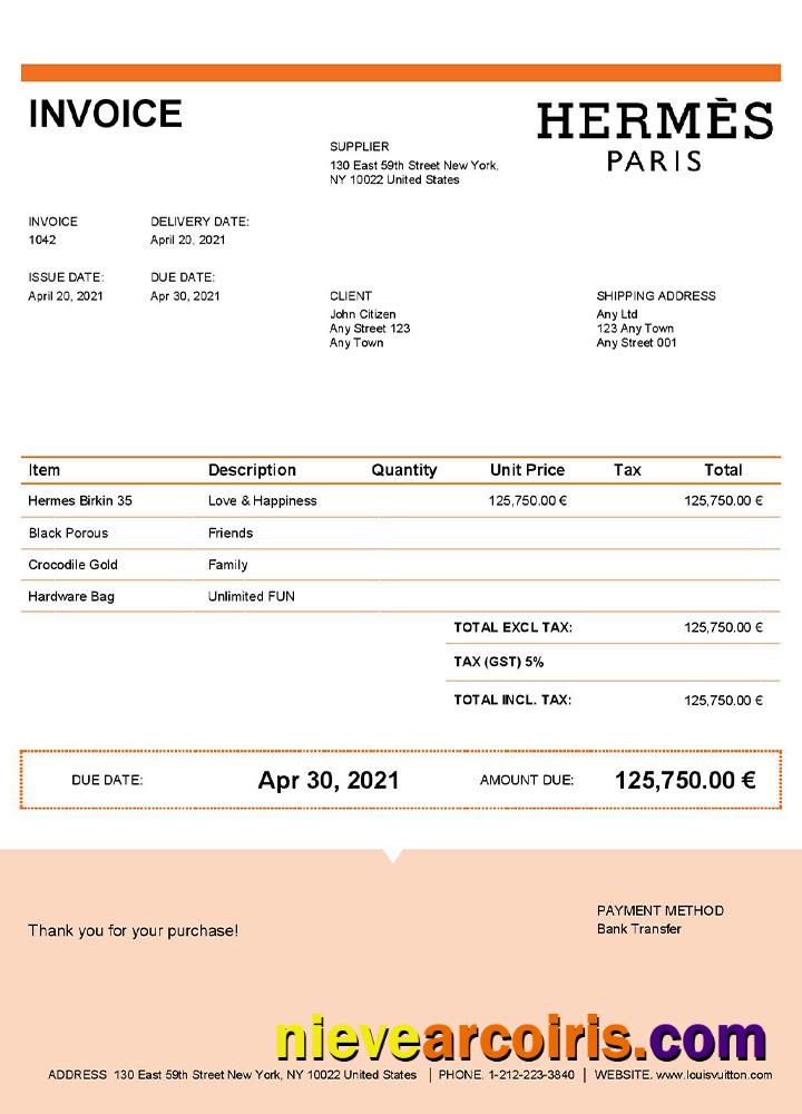 Professional USA Hermes Invoice Template