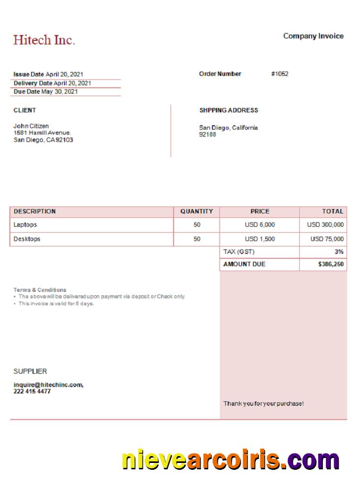 USA Hitech Inc. Invoice Photolook