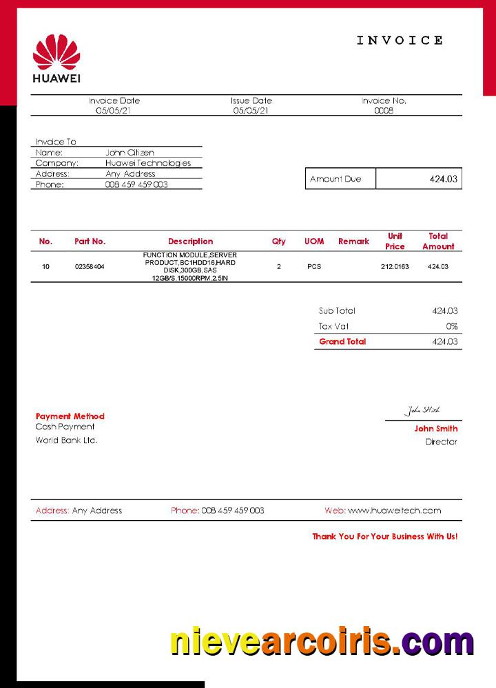 Professional USA Huawei Invoice Template