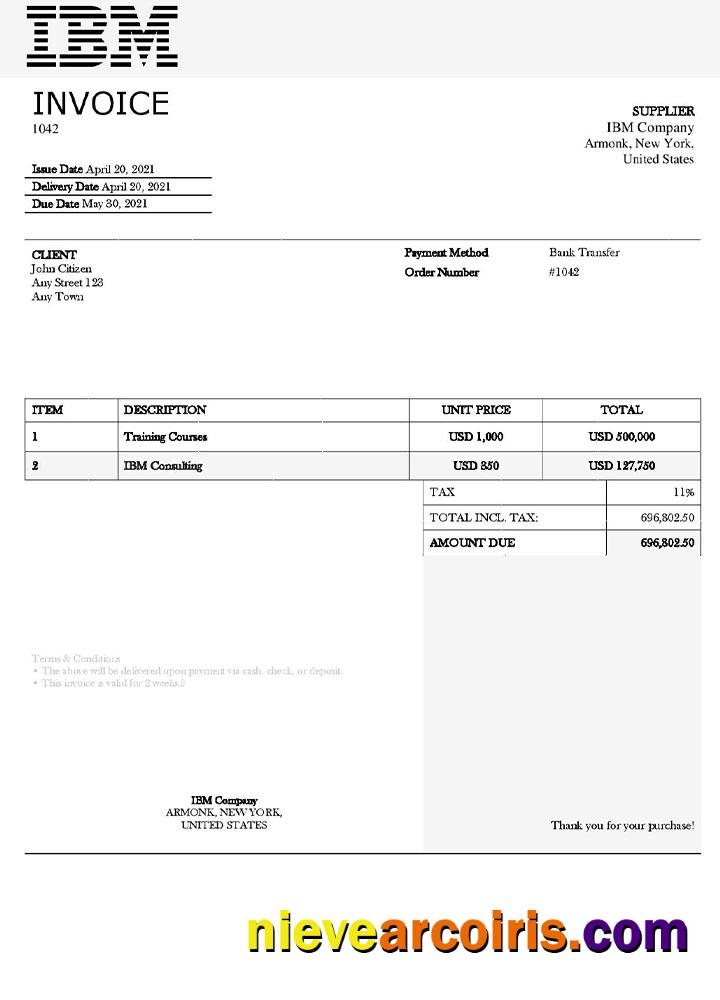 Editable USA IBM Invoice Template