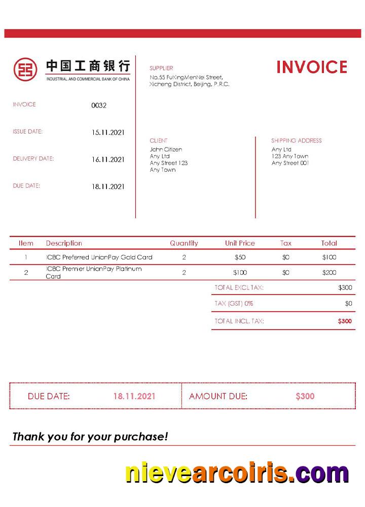 Editable USA ICBC Invoice Template