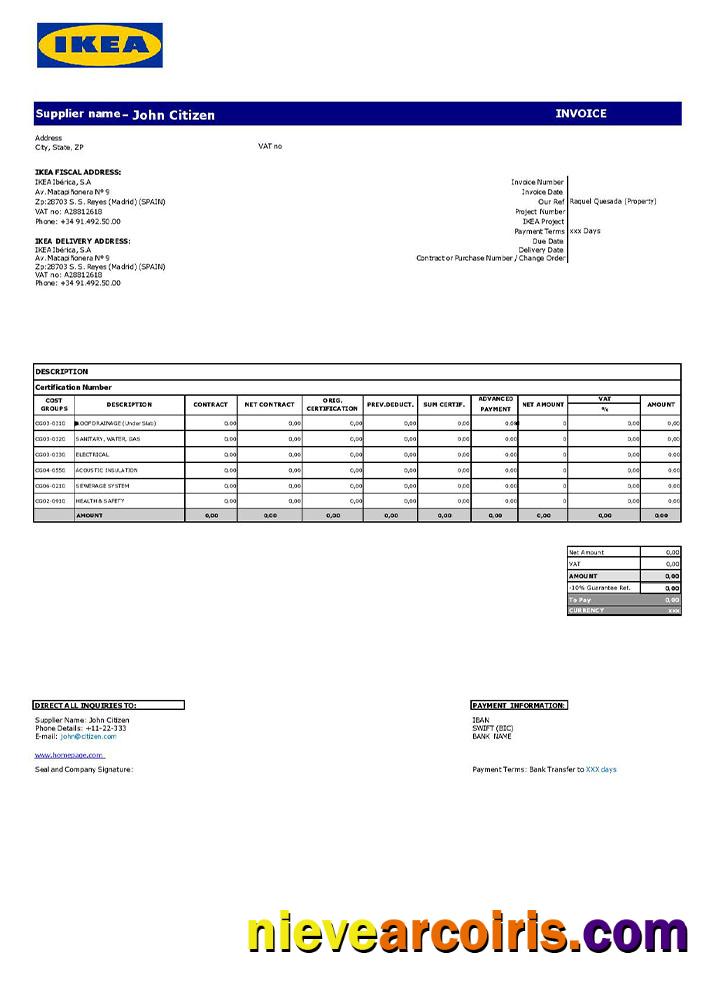 USA Ikea Invoice Sample