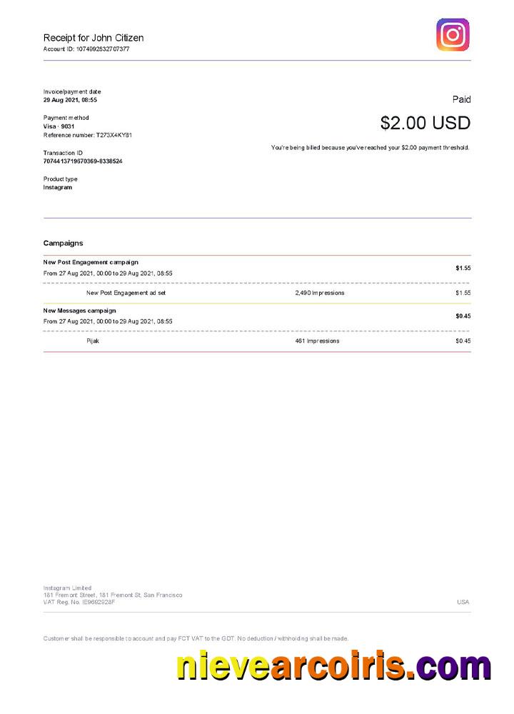 Professional USA Instagram Invoice Template