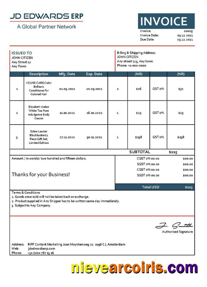 Professional USA JD Invoice Template