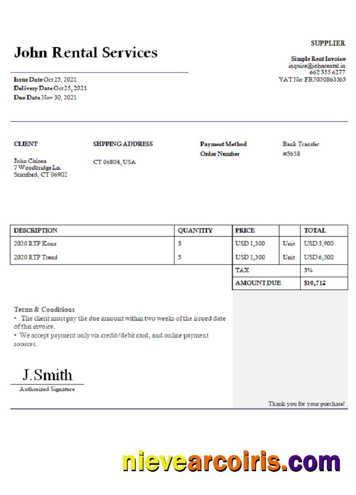 USA John Rental Services Invoice Sample