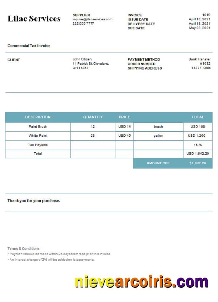 USA Lilac Services Invoice Preview