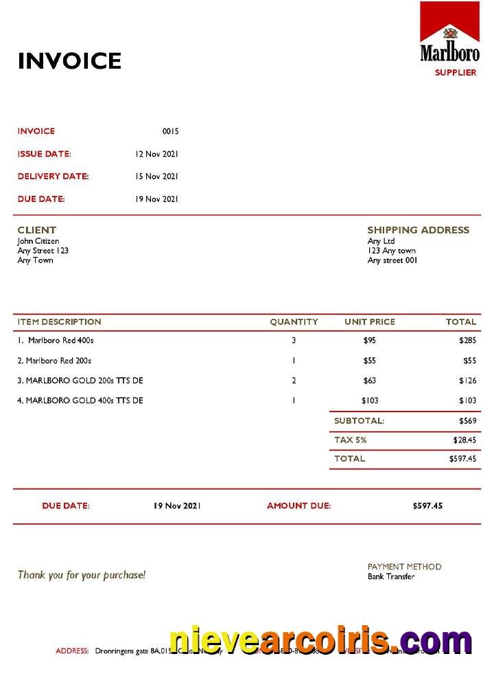 Professional USA Marlboro Invoice Template