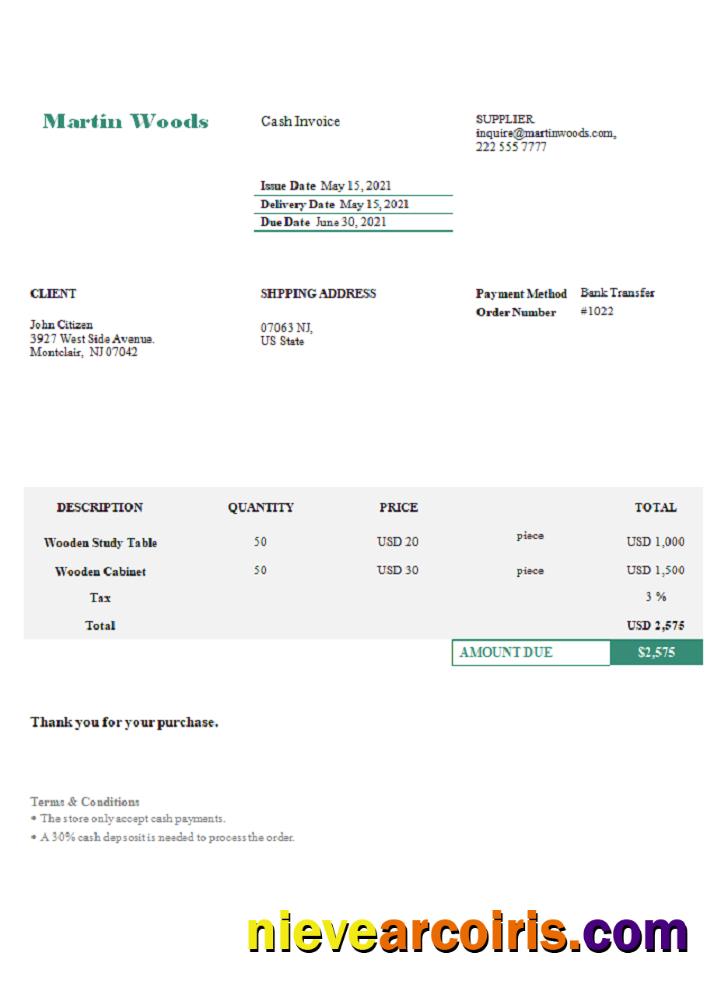 USA Martin Woods Invoice Template