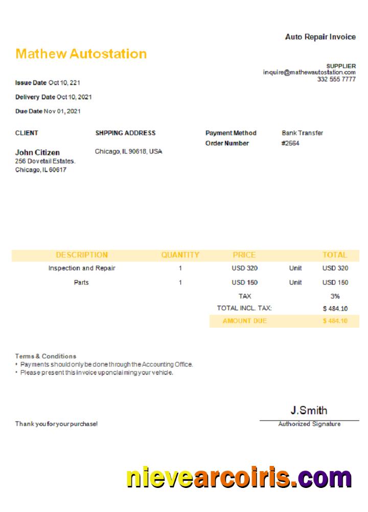 USA Mathew Autostation Invoice Preview