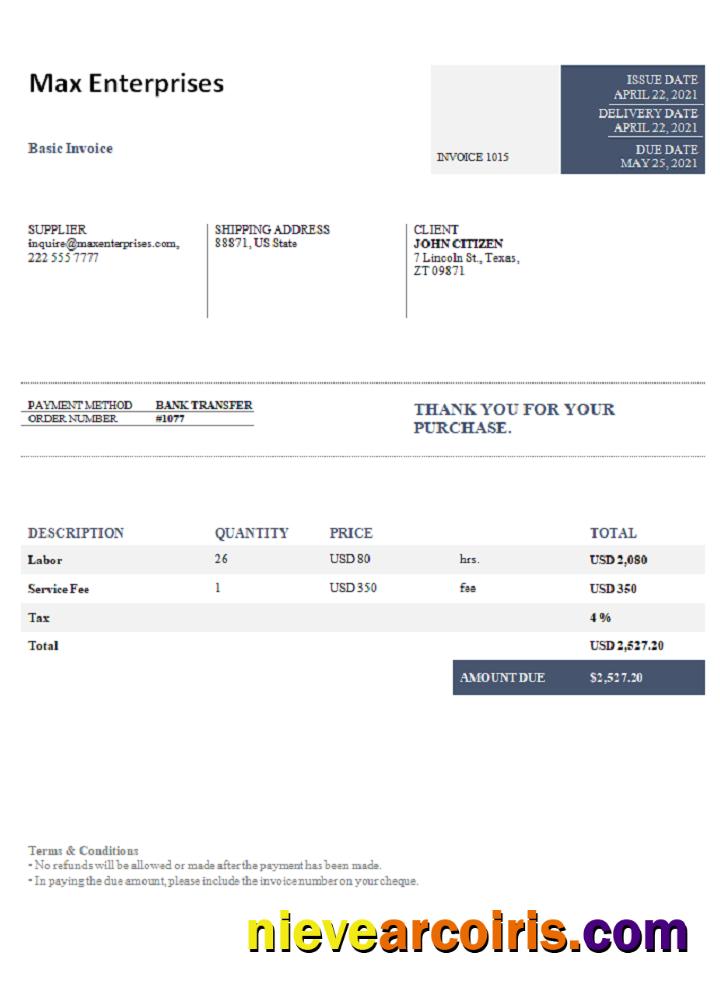 USA Max Enterprises Invoice Preview
