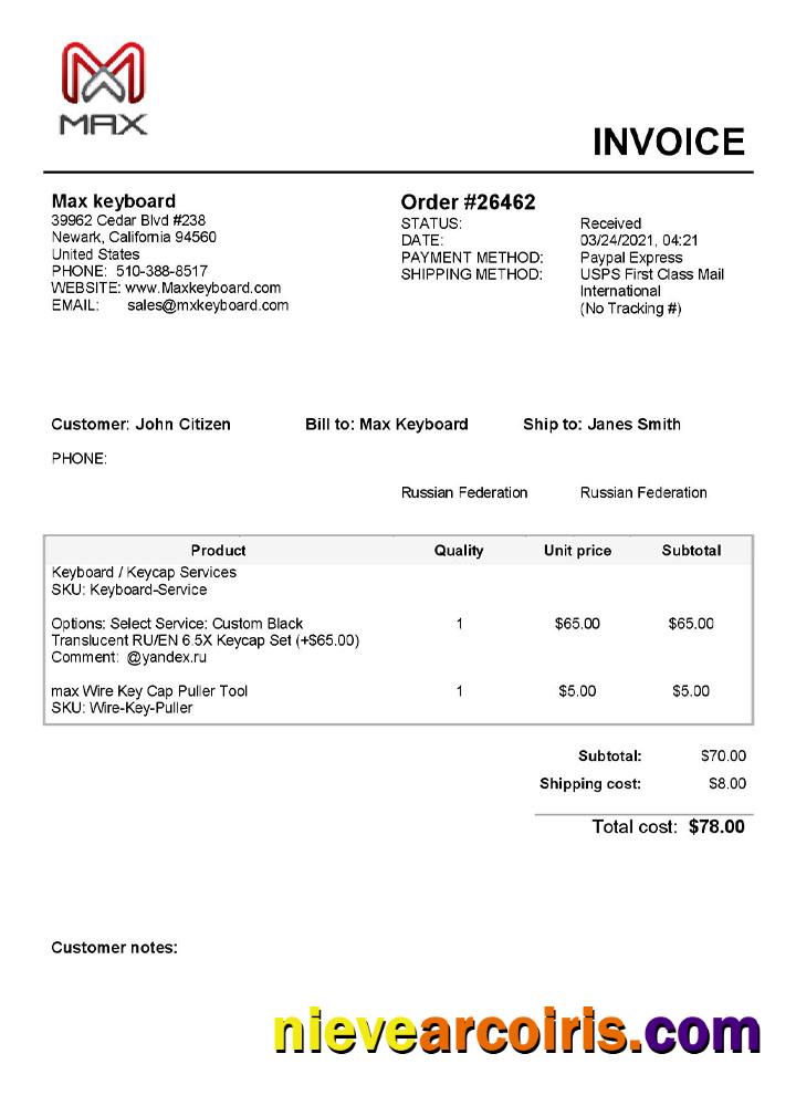 Realistic USA Max Keyboard Company Invoice Template