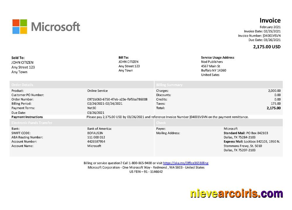 Realistic USA Microsoft Invoice Template