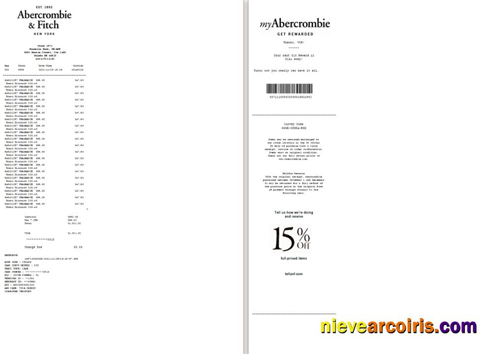 USA New York Abercrombie & Fitch Payment Check In Word And PDF Format Scr Preview