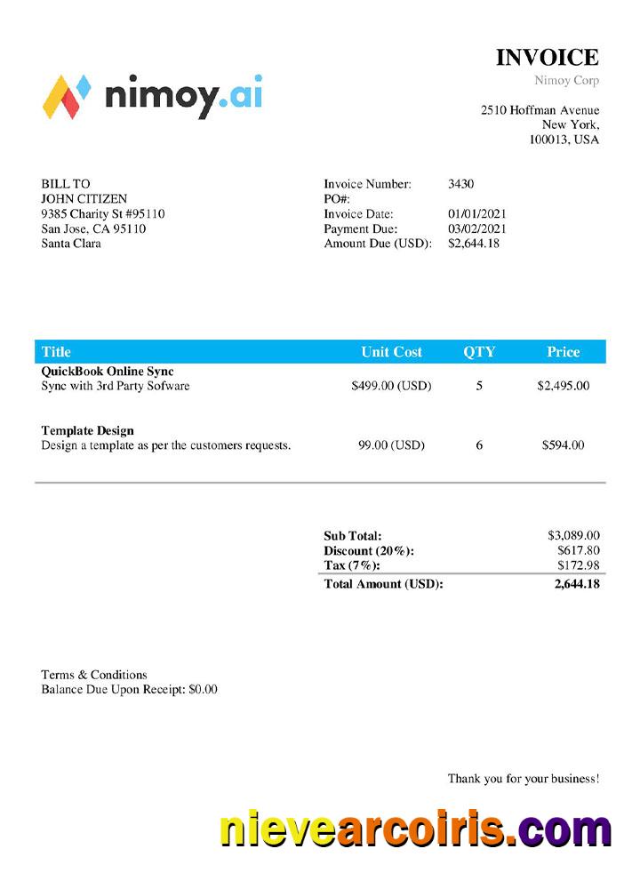 Editable USA Nimoy Corp Invoice Template