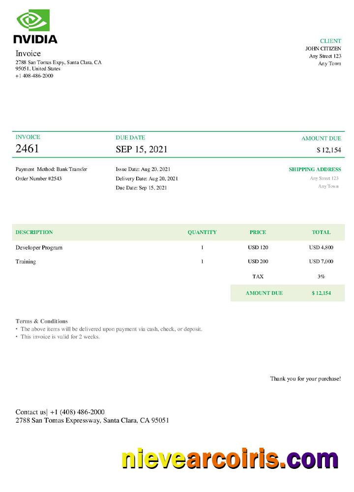 USA Nvidia Invoice Sample