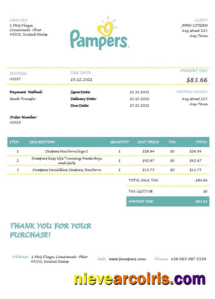 USA Pampers Invoice Template