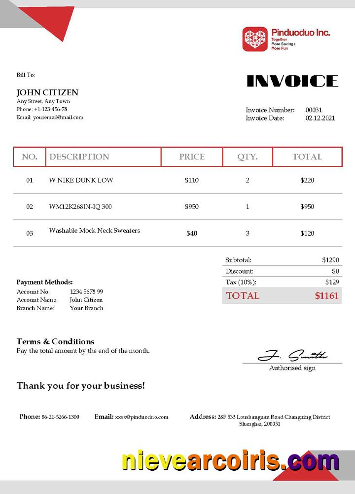 USA Pinduoduo Invoice Photolook