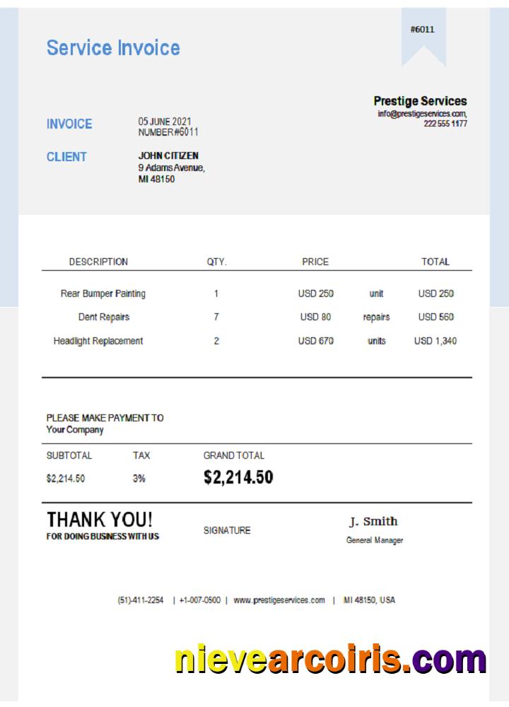 USA Prestige Services Invoice Template