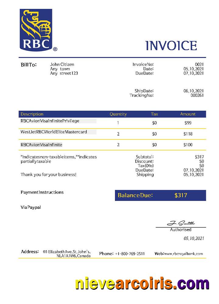USA RBC Invoice Sample