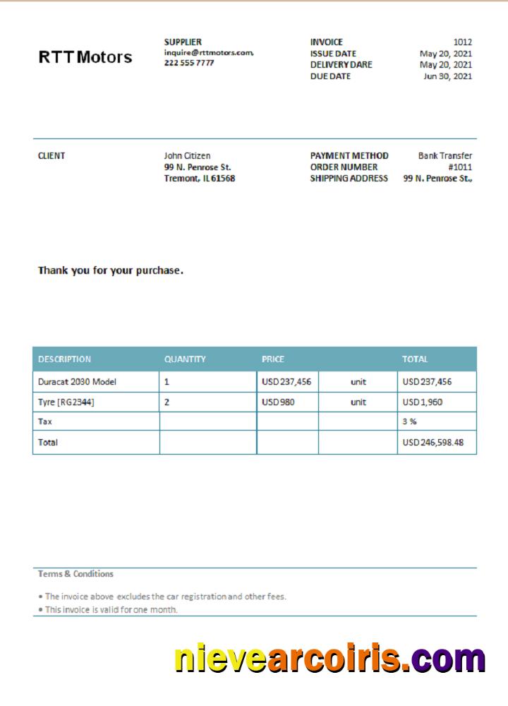 USA RTT Motors Invoice Photolook