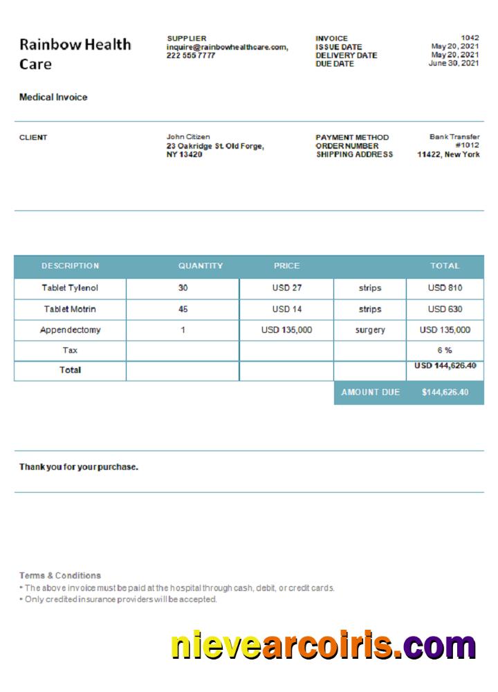 USA Rainbow Health Care Invoice Photolook