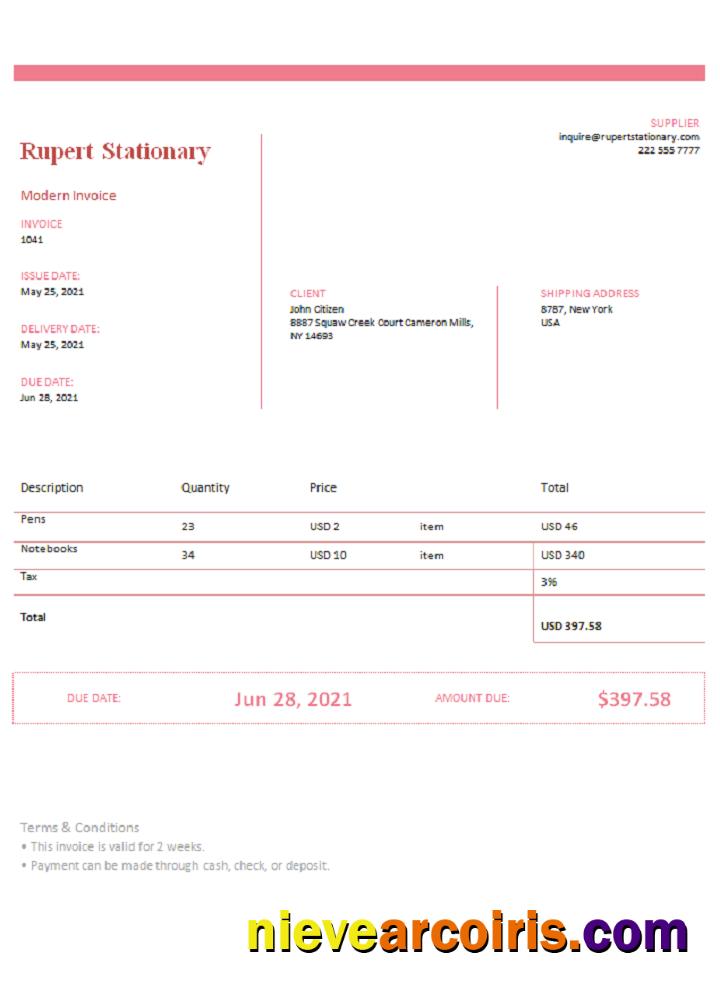 USA Rupert Stationary Invoice Photolook