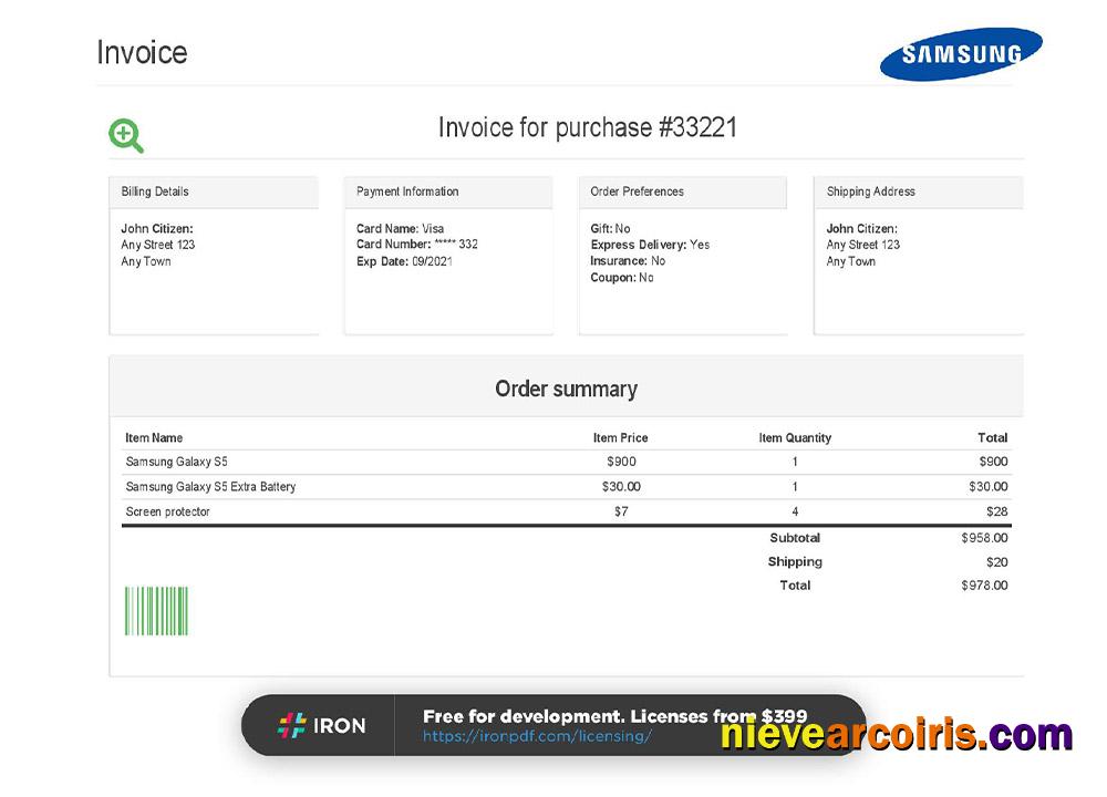USA Samsung Invoice Sample