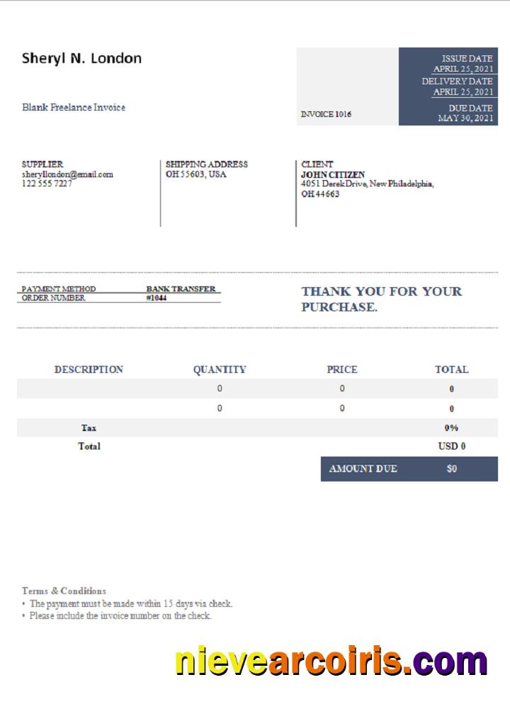 USA Sheryl N. London Invoice Preview