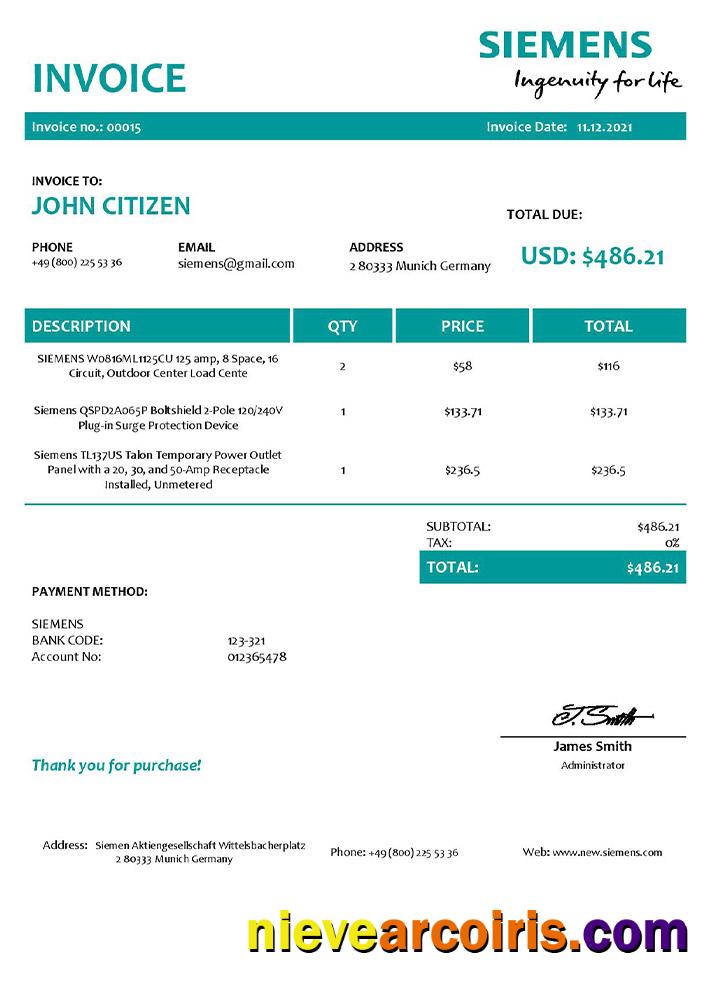 USA Siemens Invoice Template