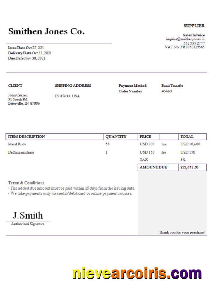 USA Smithen Jones Co. Invoice Photolook