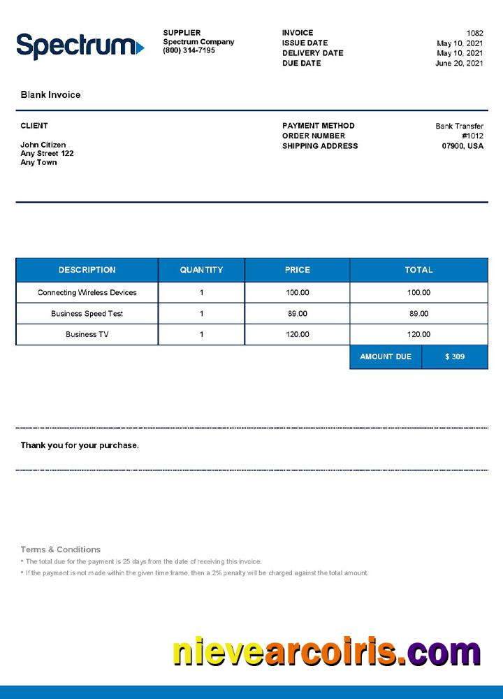 USA Spectrum Invoice Sample