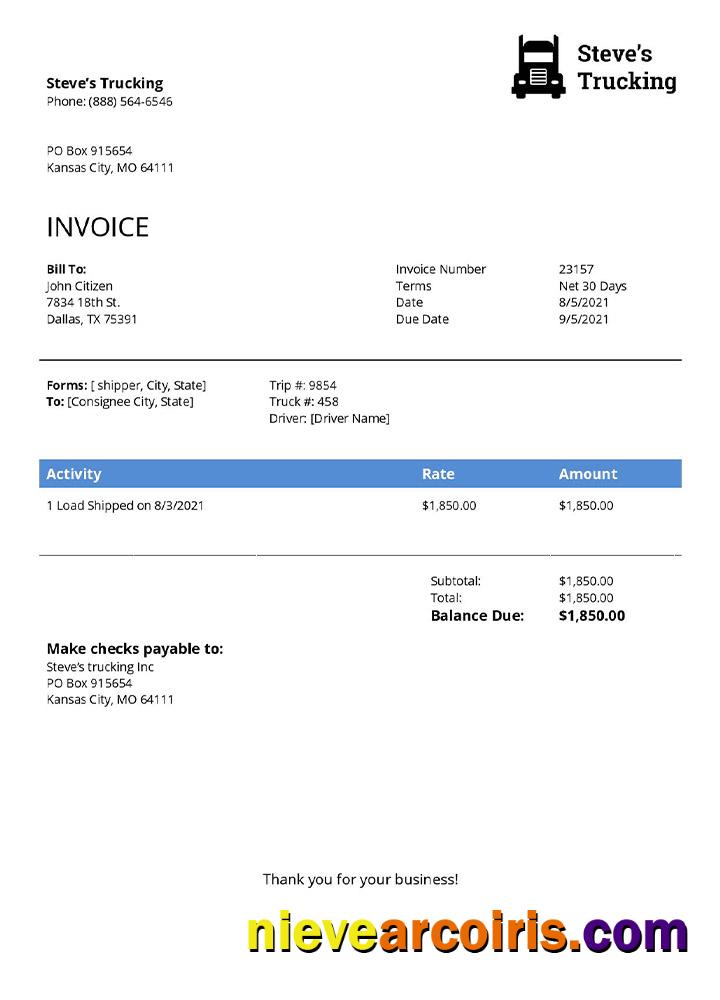 USA Steve S Trucking Company Sample